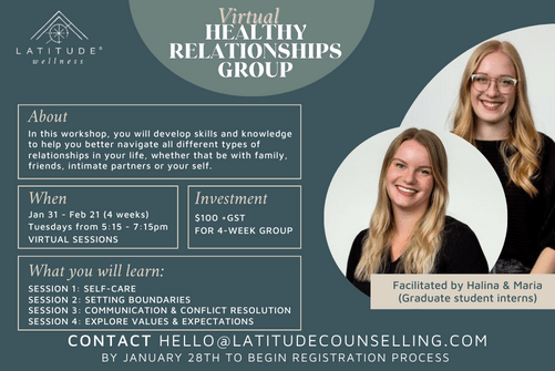 The Healthy Relationships Group will help you develop skills and knowledge to help you better navigate all different types of relationships in your life